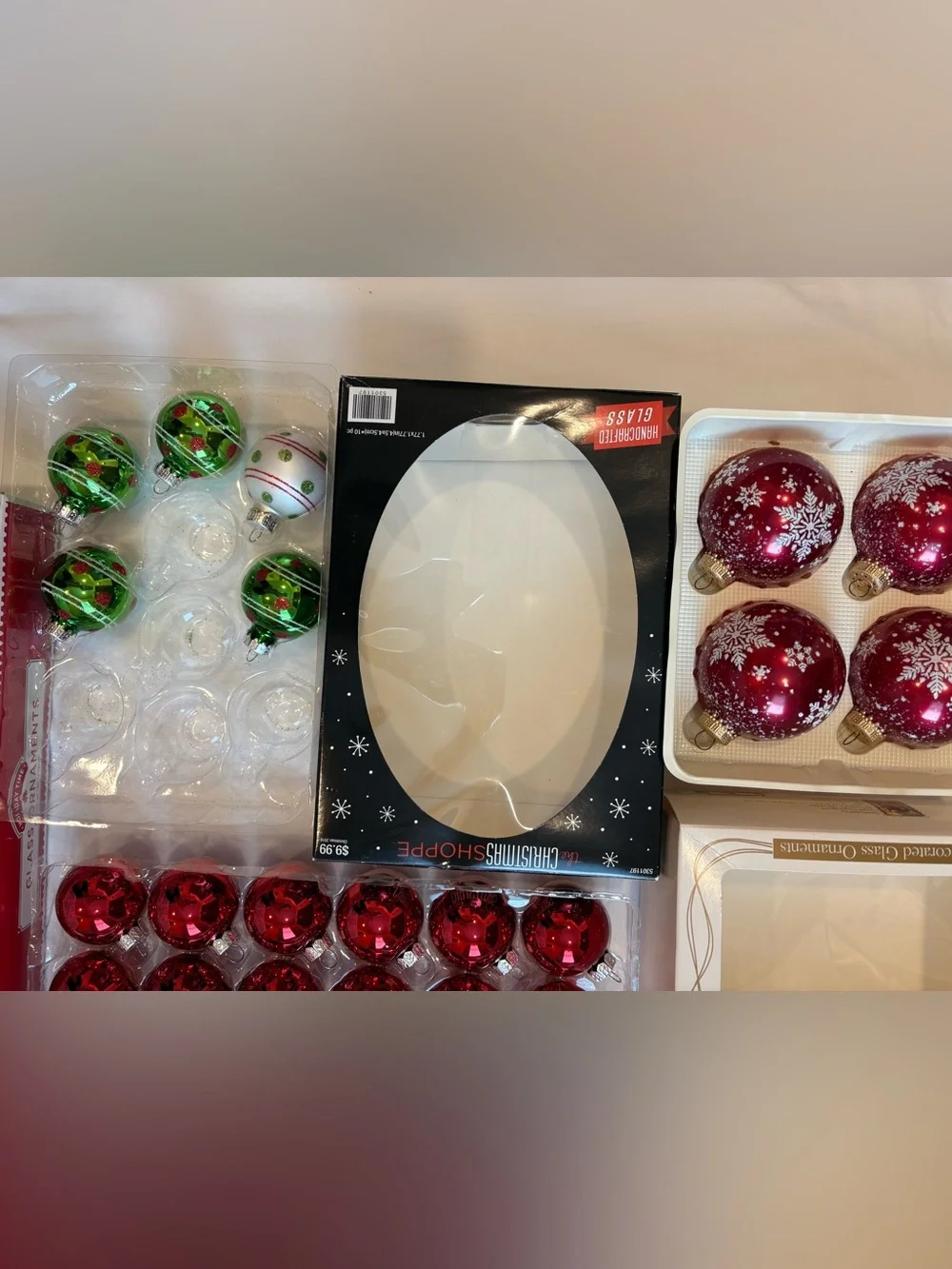 Lot of 2 1/2 Boxes GLASS Christmas Ornaments Holiday Time, Christmas Shoppe